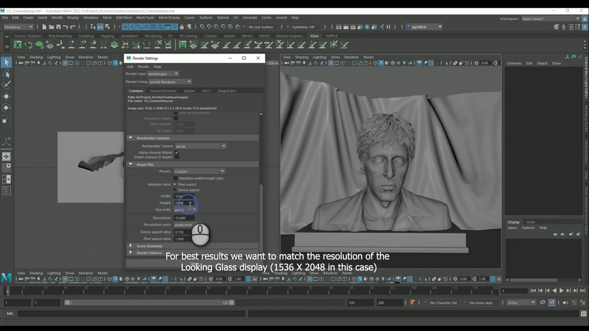A screenshot in Maya showing the resolution settings changing.